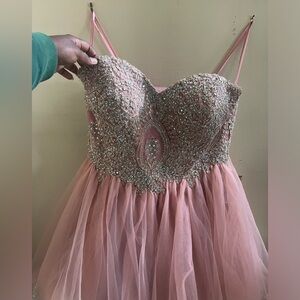 Strapless Blush Pink Sequined Tulle Homecoming Dress